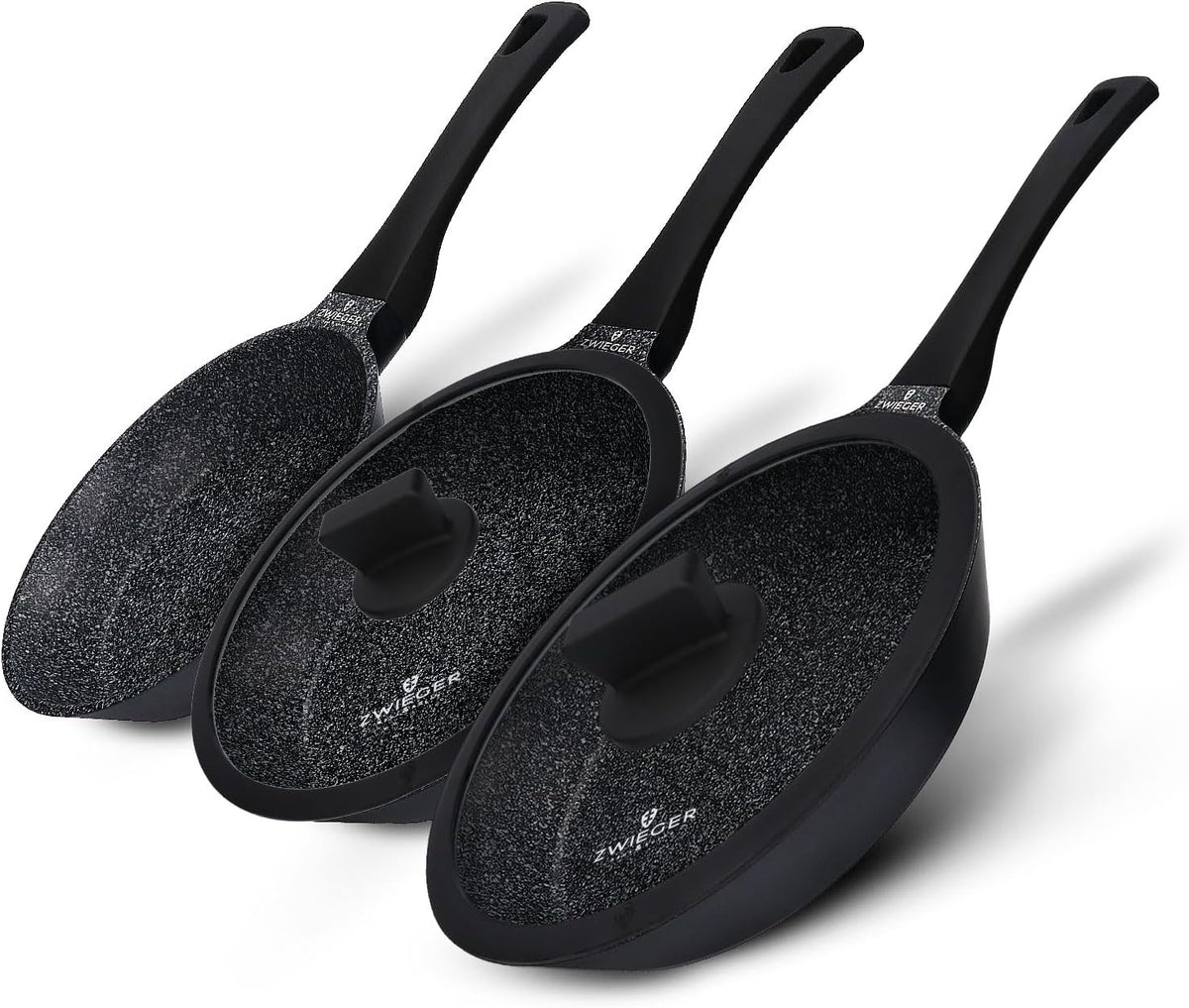 ZWIEGER Pfannenset Induktion – Pfannen 28, 24, 20 cm – Deckel 28, 24 cm