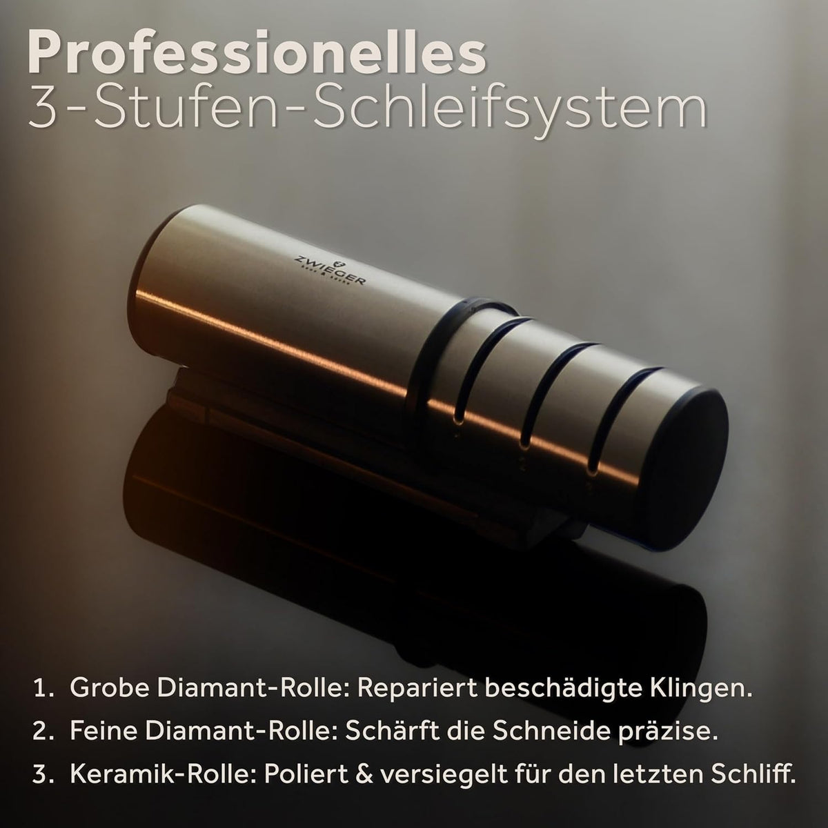 ZWIEGER Diamant Messerschärfer Profi mit Rollschleifer-Technologie