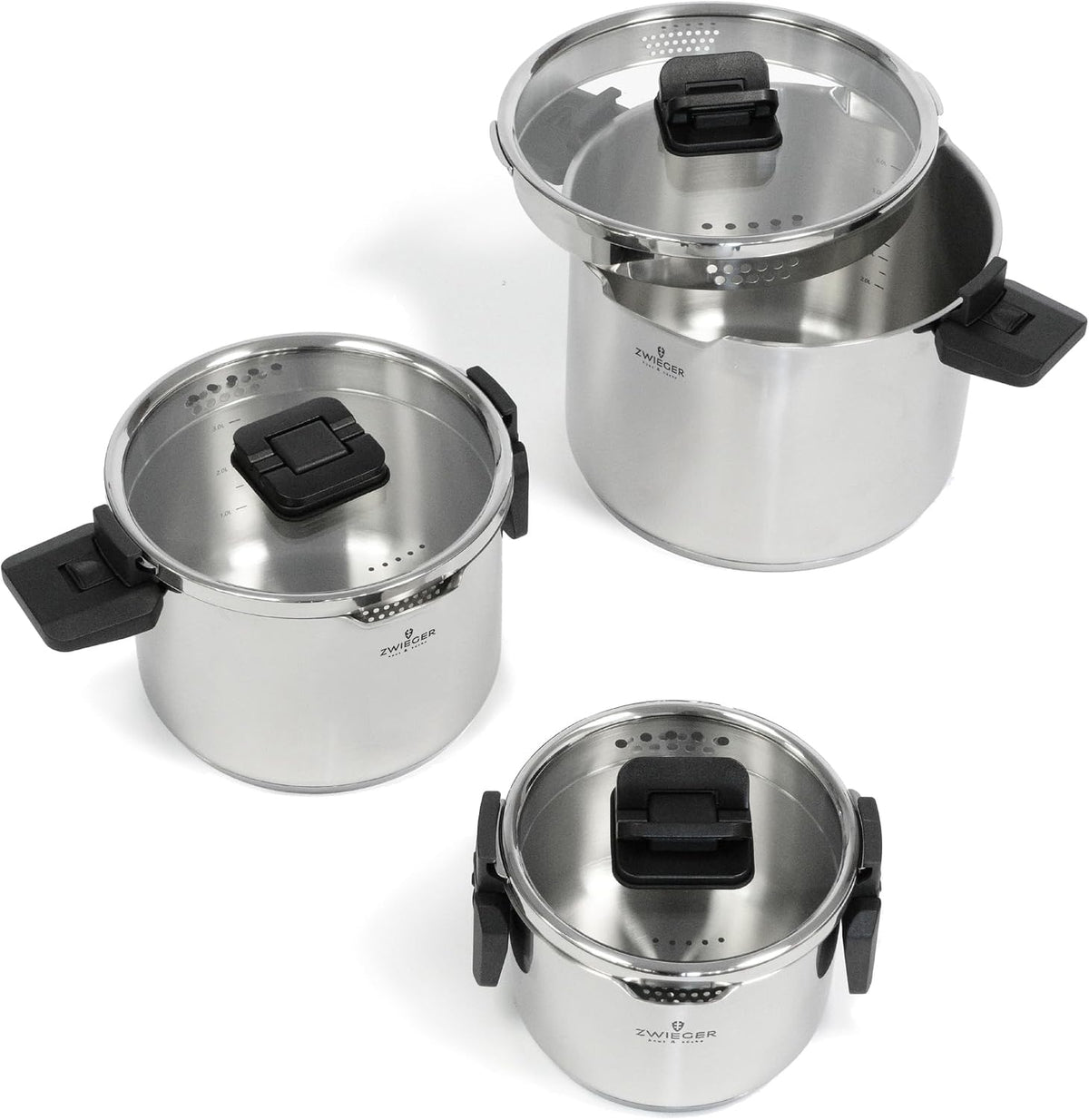 ZWIEGER Stapelbares Topfset Induktion 3-teilig – Kochtopf Set – Edelstahl