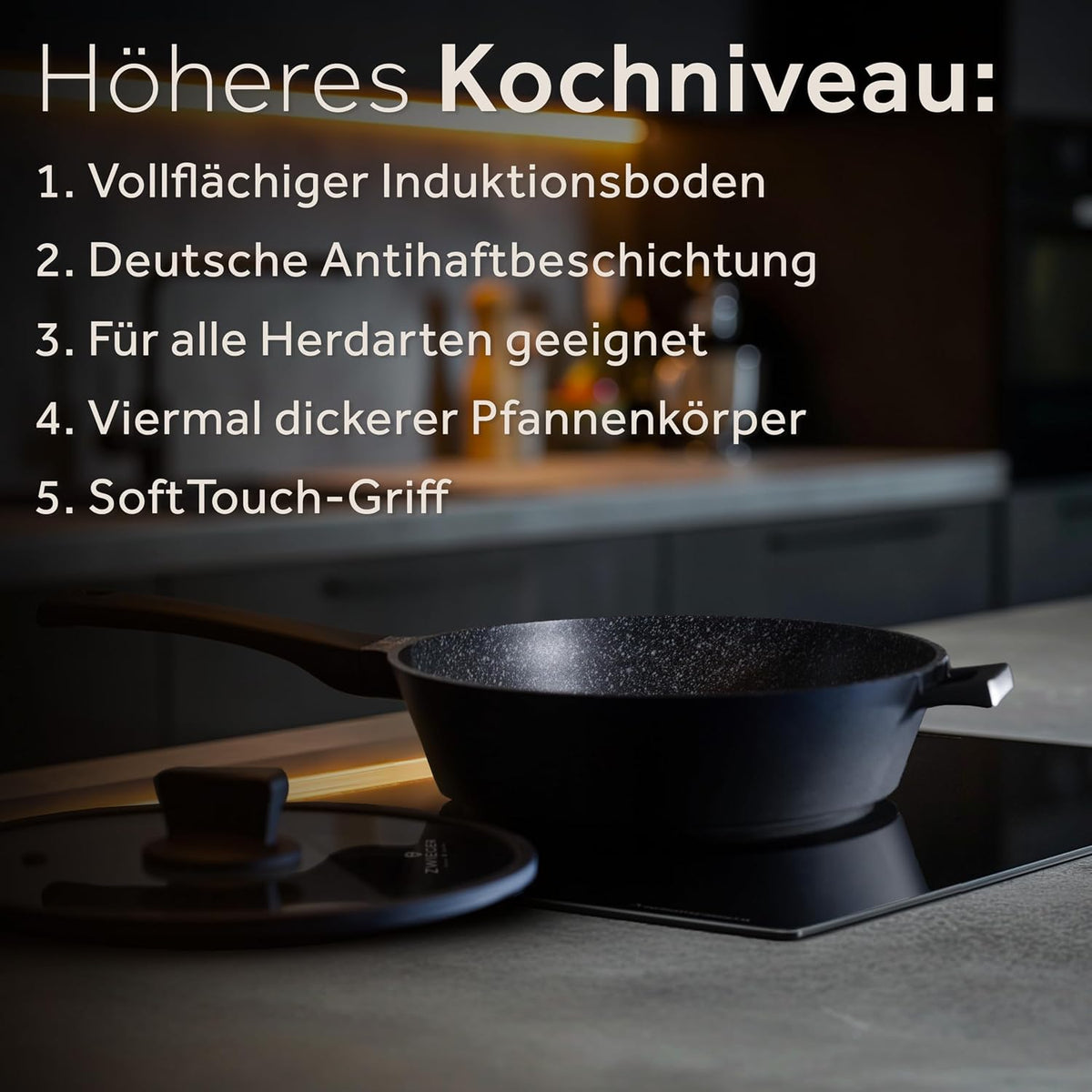 ZWIEGER Große Pfanne mit Deckel 28cm – Schmorpfanne 28 cm hoher Rand
