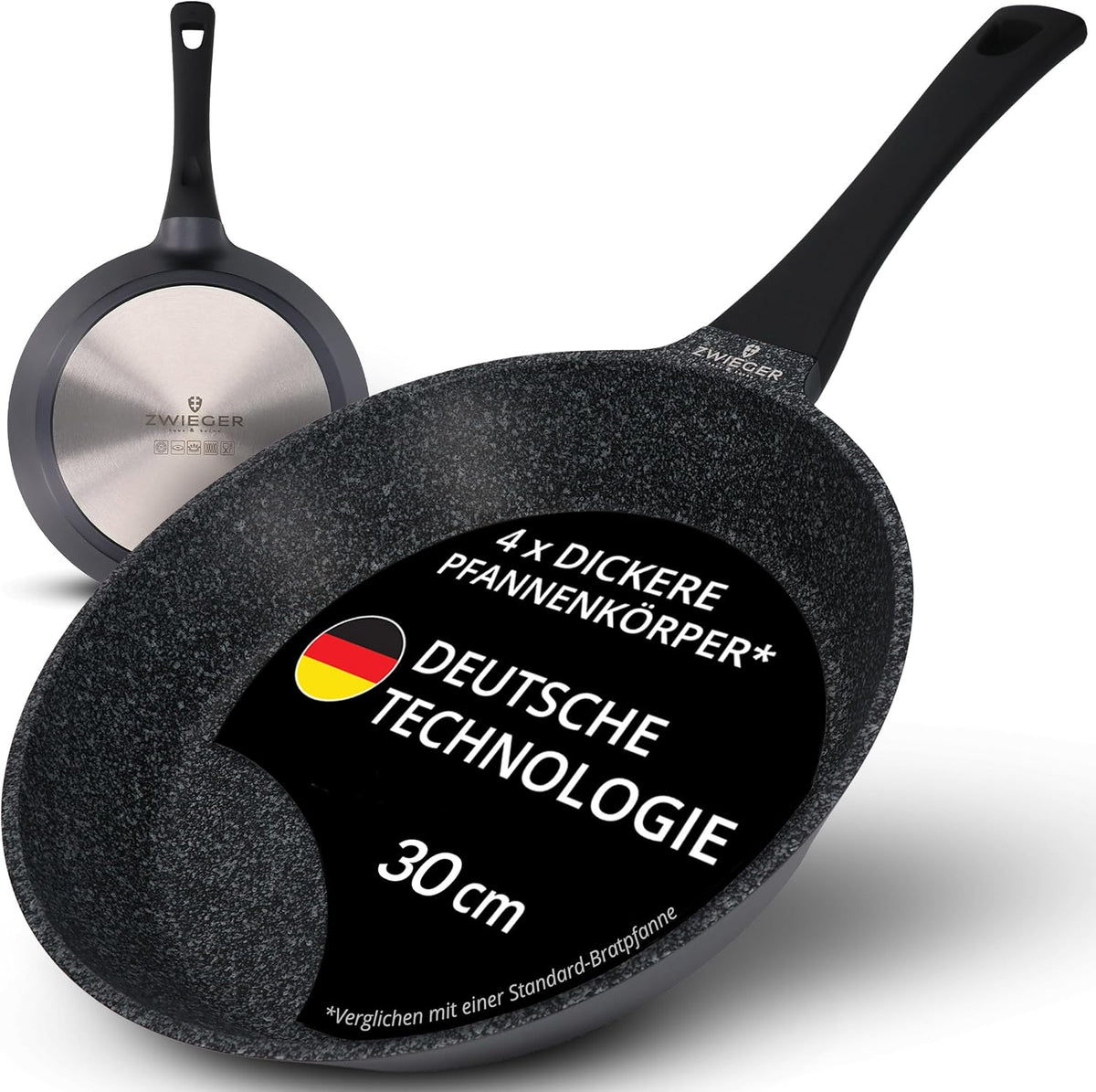 ZWIEGER Hochwertige Bratpfanne 30 cm – große Pfanne 30cm, Aluguss