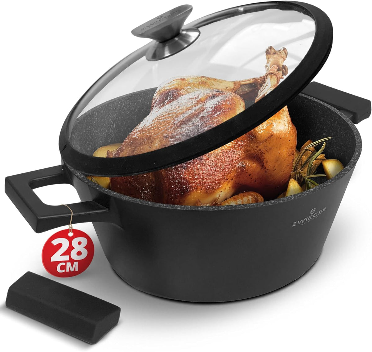 ZWIEGER 3-in-1 Schmortopf mit Deckel, Topf backofengeeignet 28 cm, Antihaft