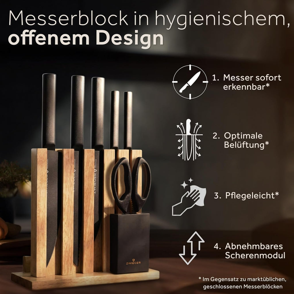 ZWIEGER Messerblock mit Messer 8-teiliges Set – Messerset aus Edelstahl