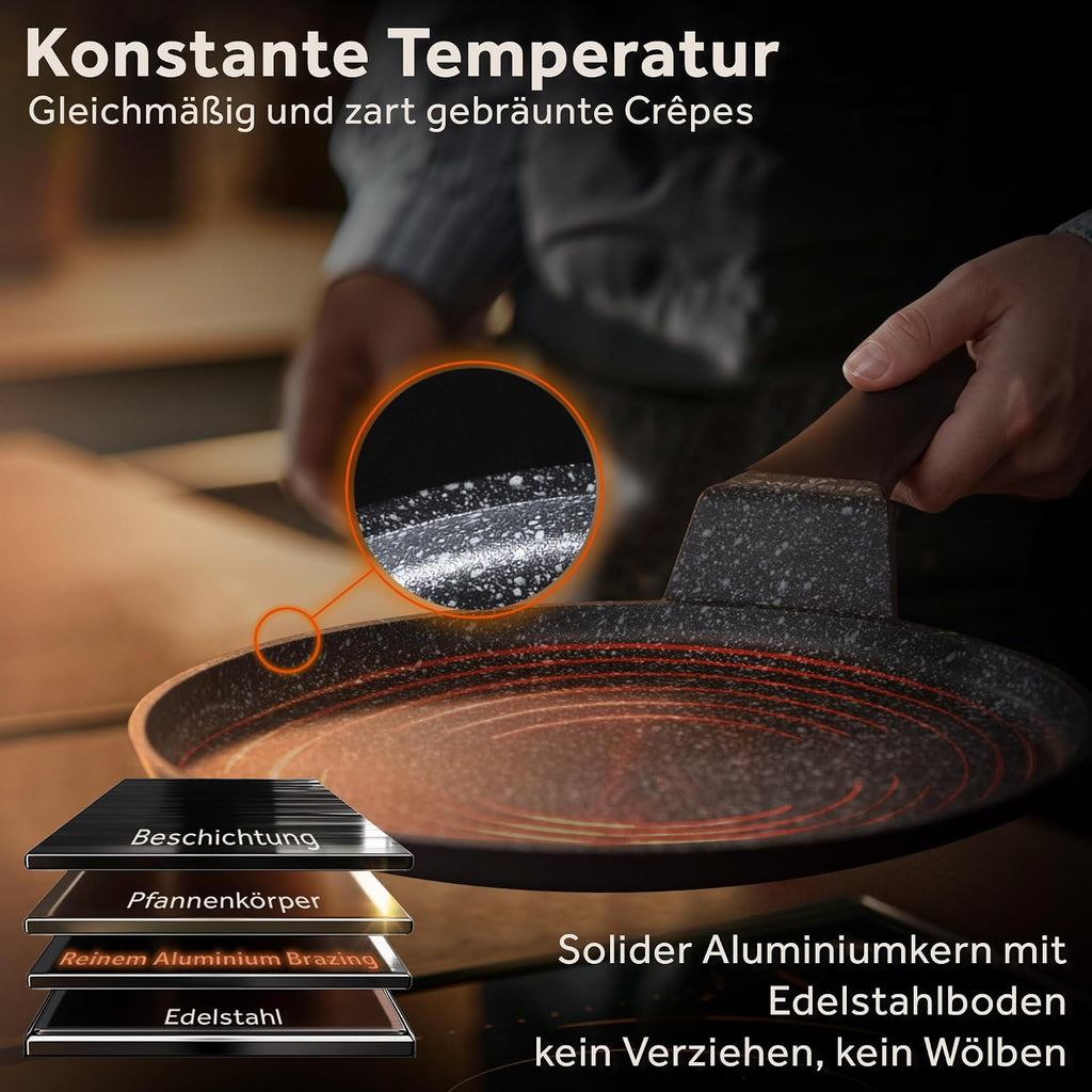 ZWIEGER Crepe Pfanne mit Teigverteiler – Pancake Pfanne Induktion 26 cm