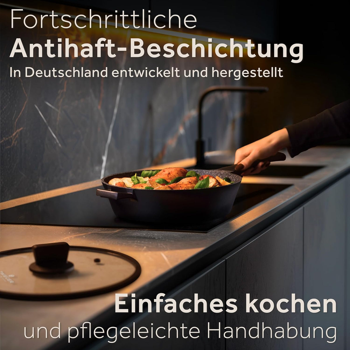 ZWIEGER Große Pfanne mit Deckel 28cm – Schmorpfanne 28 cm hoher Rand