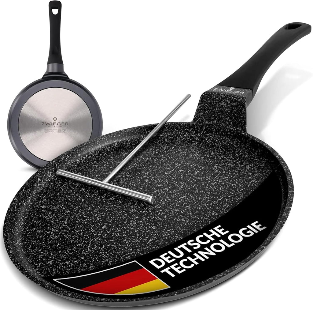 ZWIEGER Crepe Pfanne mit Teigverteiler – Pancake Pfanne Induktion 26 cm