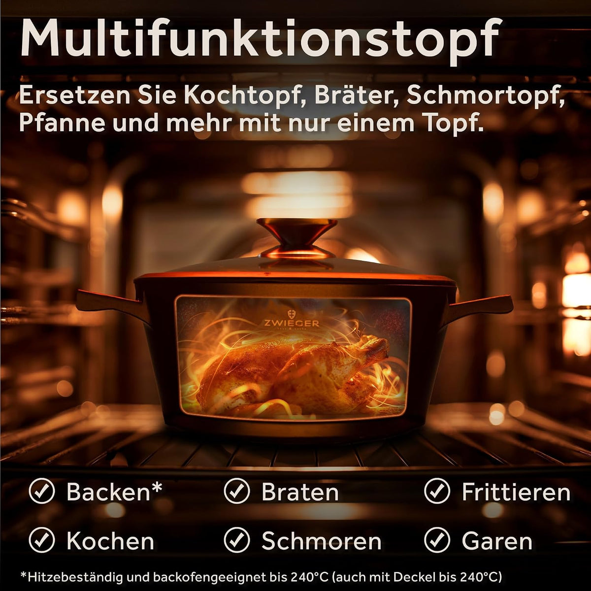 ZWIEGER 3-in-1 Brottopf zum Backen 24 cm – Brotbackform mit Deckel