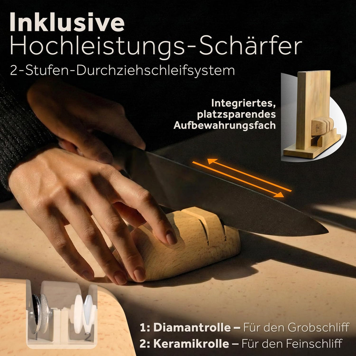 ZWIEGER Messerblock mit Messer 8-teiliges Set – Messerset aus Edelstahl