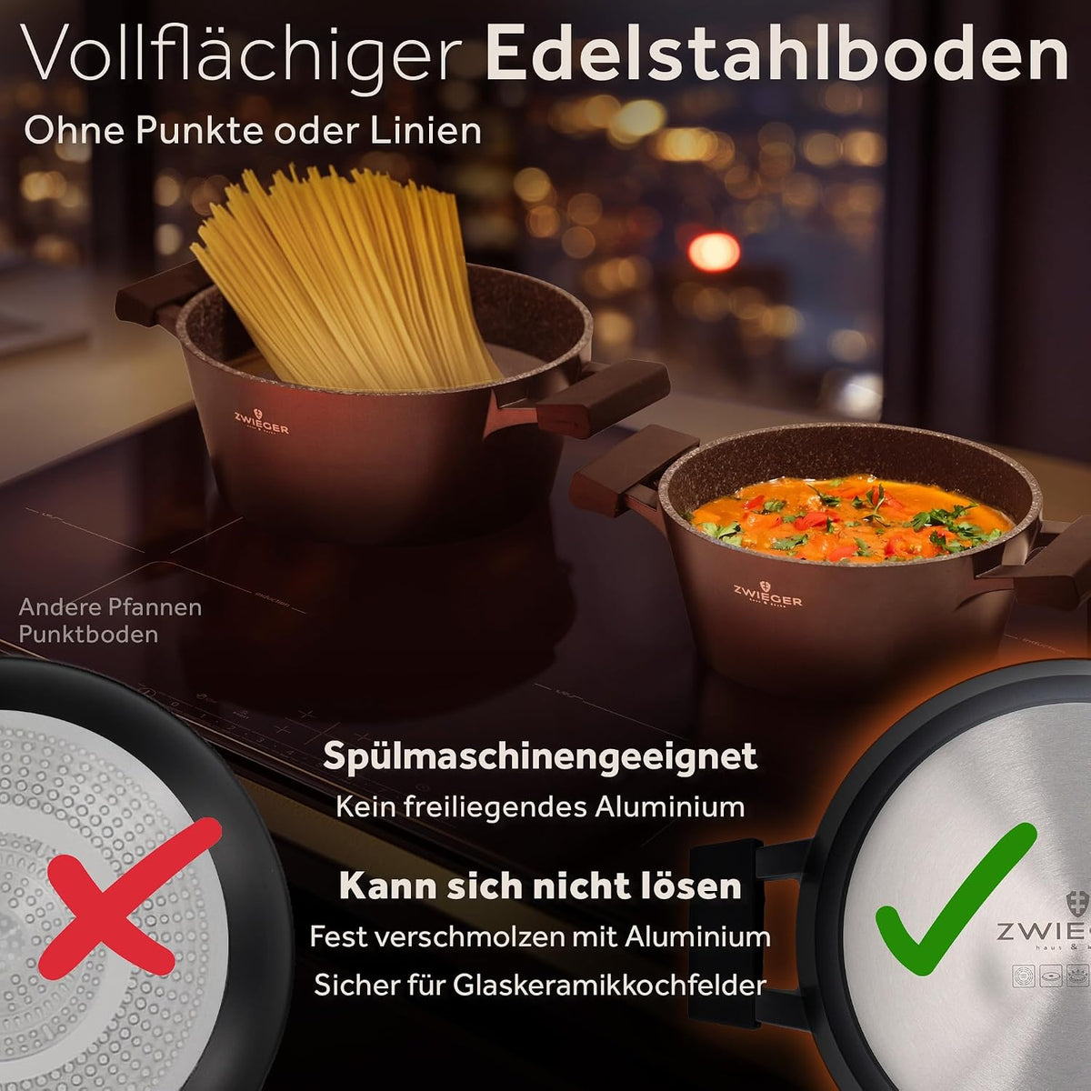 ZWIEGER 3-in-1 Bräter mit Deckel klein – Topf backofengeeignet 20 cm