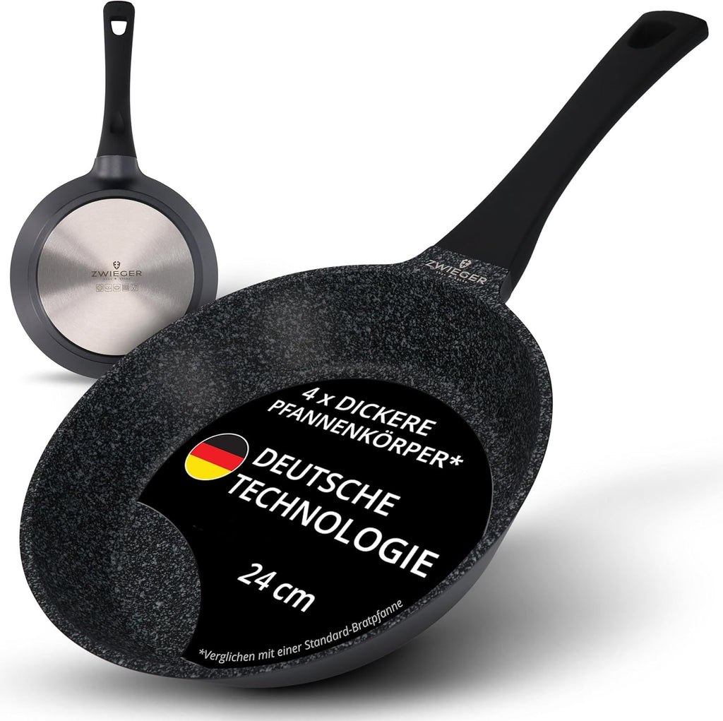 ZWIEGER Hochwertige Bratpfanne 24cm – Pfanne 24 cm Induktion, Aluguss